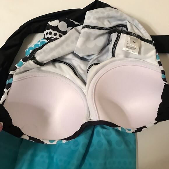 Cyan Polka Dot Ombré Swimdress Top - Picture 8 of 13